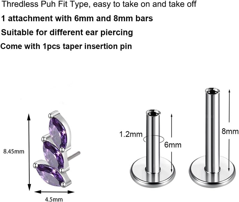 TOMIDES G23 Titanium Flat Back Earrings Studs 16g F136 Implant Grade Titanium Labrets Press Fit Threadless Push In Dainty Cartilage Helix Conch Lobe Lip Tragus Piercing Jewelry - Image 2